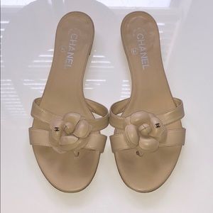 Chanel Camellia Sandals Beige